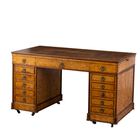 A Restoration style  Burl Ash Pedestal Desk