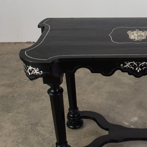 North Italian Ebonised and Ivory Inlaid Console Table