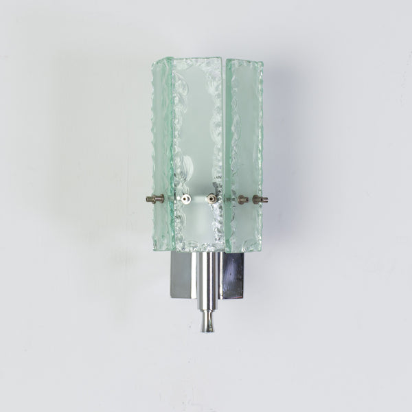 Pair of Italian Chrome and Glass Wall Sconces attributed to Fontarna Arte