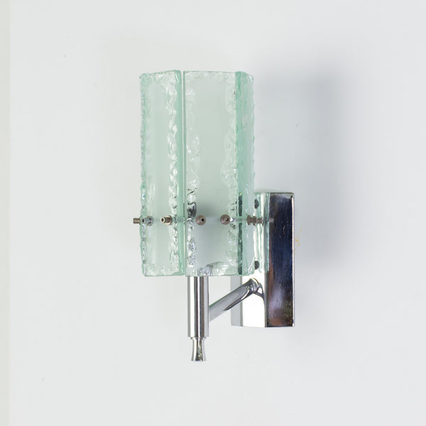 Pair of Italian Chrome and Glass Wall Sconces attributed to Fontarna Arte