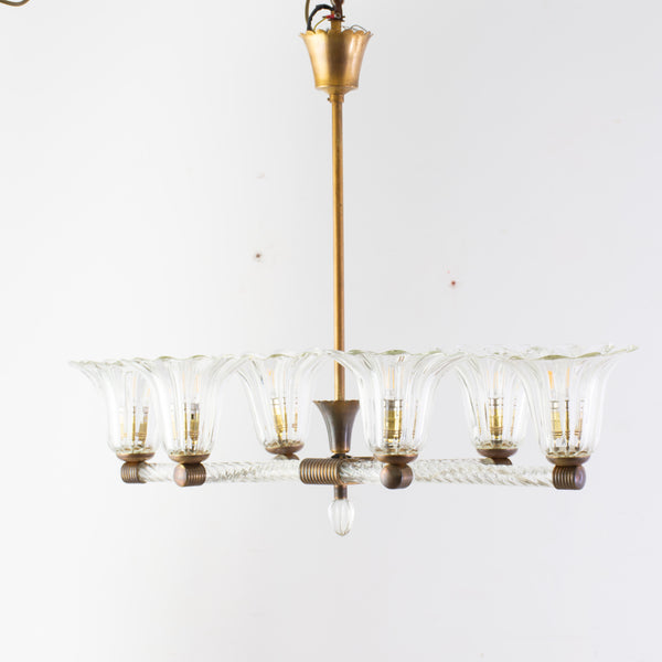 1930s Murano Chandelier with 6 Arms Light Probably by Ercole Barovier