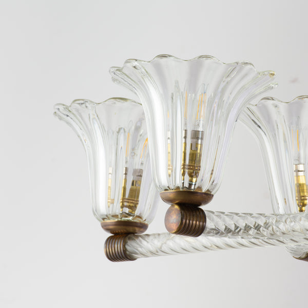 1930s Murano Chandelier with 6 Arms Light Probably by Ercole Barovier