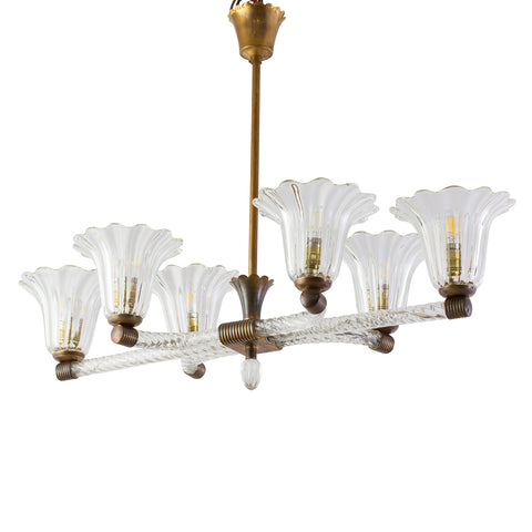 Art Deco Murano Chandelier with 6 Arms Light Probably by Ercole Barovier