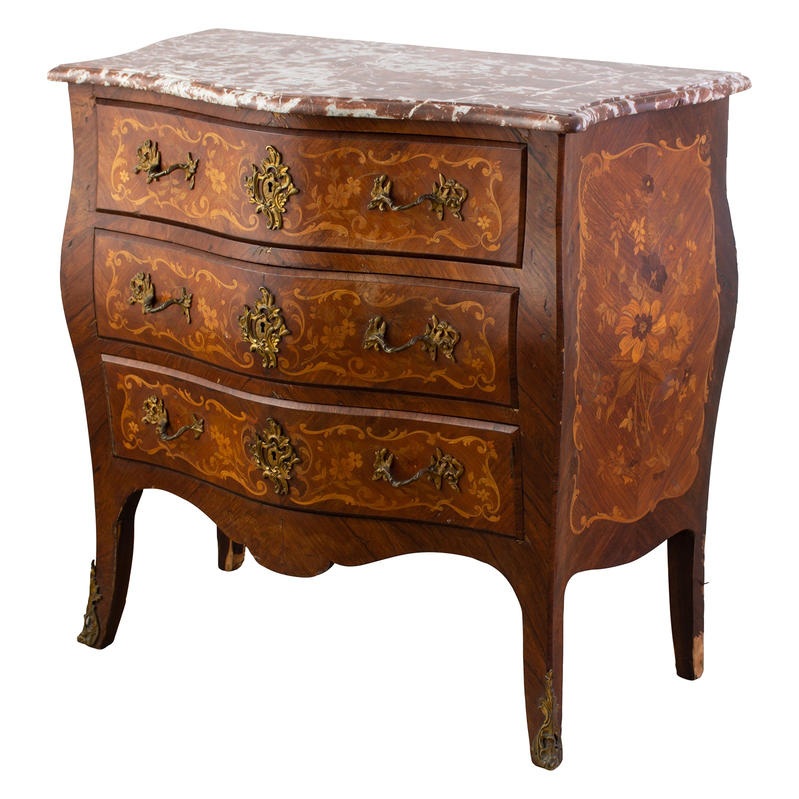 Louis XV Marble Topped Bombe Commode