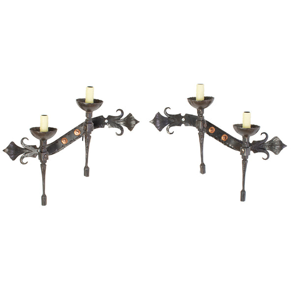Pair of Hammered and wrought Iron Wall Sconces
