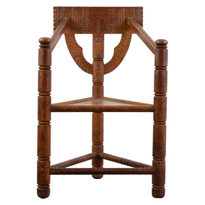 English Arts & Crafts Carved Oak Turners Chair