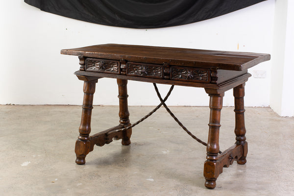 Spanish Walnut Console Table with Foliate Drawer Fronts