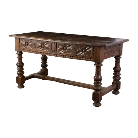 Spanish Chestnut Console Talbe with Geometric Detailing