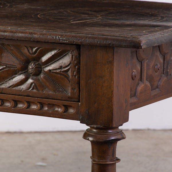 Spanish Chestnut Console Talbe with Geometric Detailing