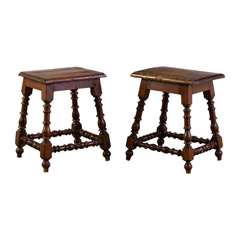 Pair of Bobbin Turned Oak Stools