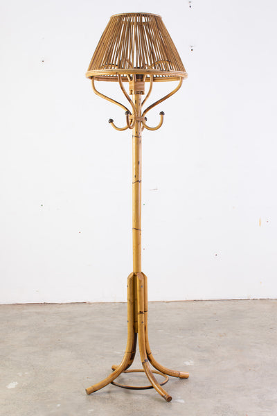 A 1970s Cane and Bamboo Floor Lamp