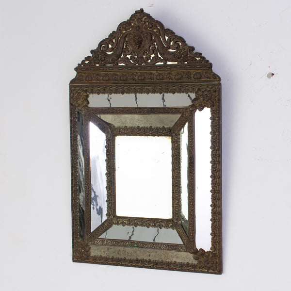 Early 20th Century Brass Repousse Cushion Mirror