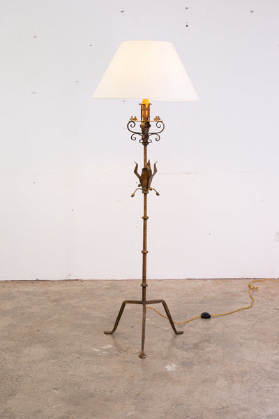 Mid 20th Century Gilded Wrought Iron Floor Lamp