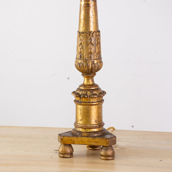 A Near Pair Early 20th Century Italian Giltwood Pricket Stick Lamps