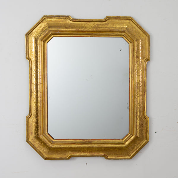 19th Century Italian Incised  Giltwood  Mirror