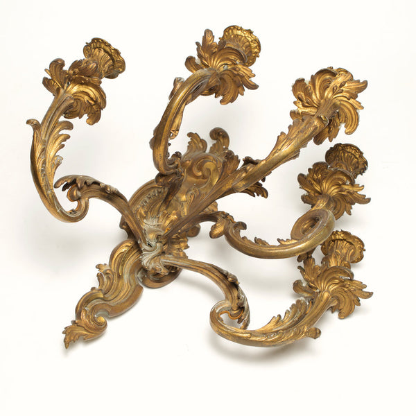 Antique Pair of French Five Arm Ormolu Wall Appliques