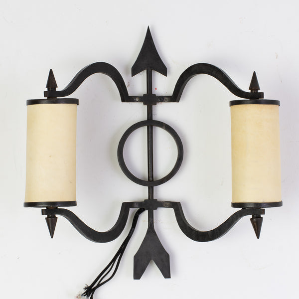 A Pair of Mid Century Wrought Iron Wall Scone in the style of Jacques Tournus