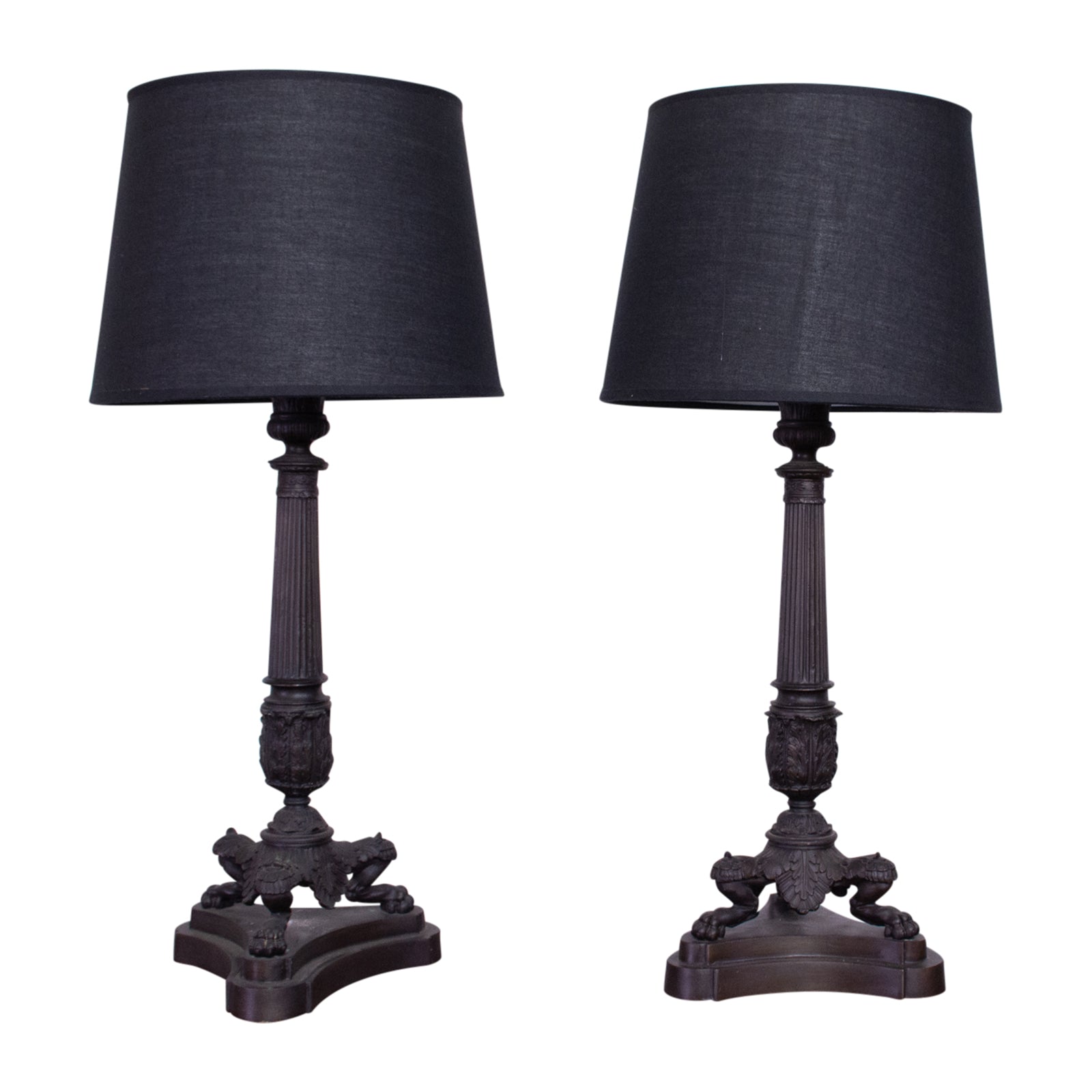 Pair of French Empire Style Bronze Table Lamps