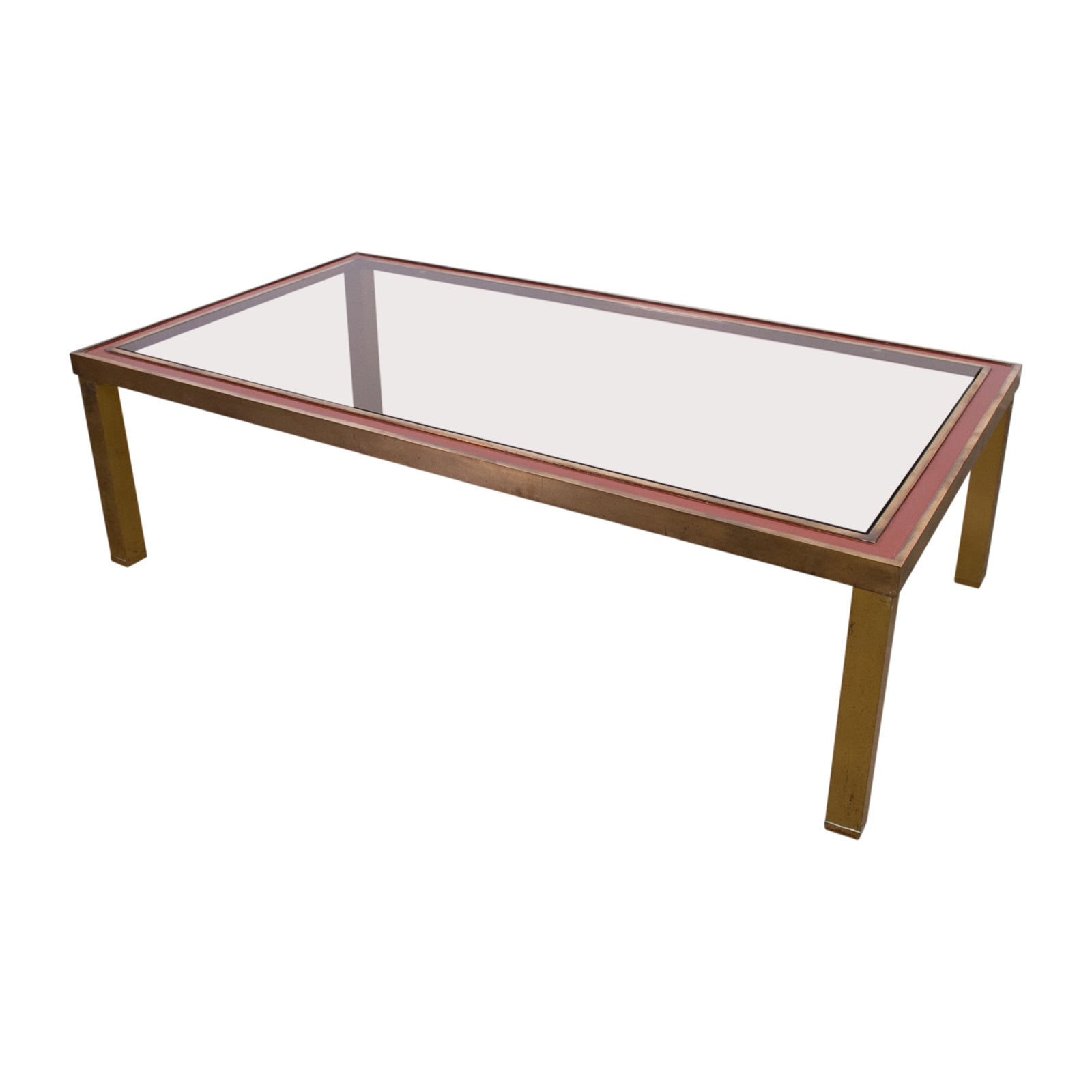 Mid Century Brass and Red Lacquer Coffee Table