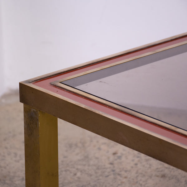 Mid Century Brass and Red Lacquer Coffee Table