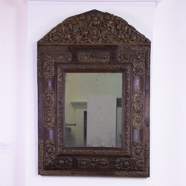 A 19th Century Flemish Brass Repousse Cushion Mirror