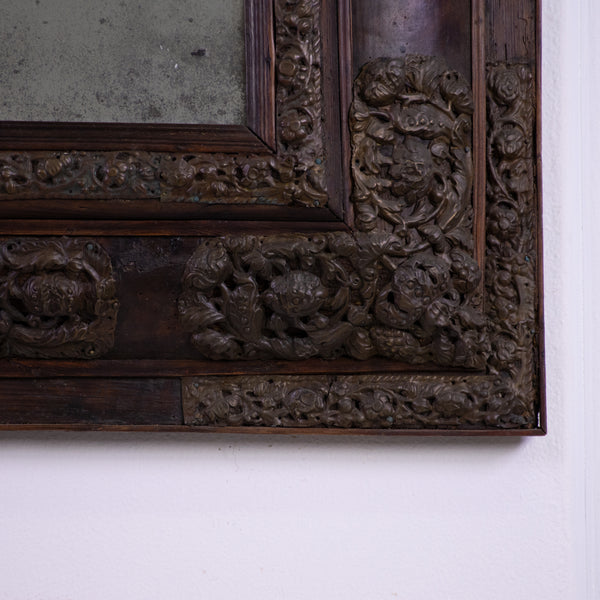 A 19th Century Flemish Brass Repousse Cushion Mirror