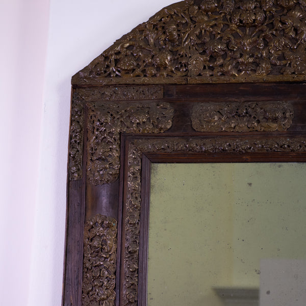 A 19th Century Flemish Brass Repousse Cushion Mirror