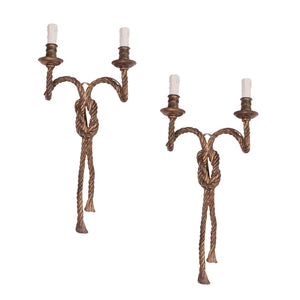 A Pair of 19th Century Gilt Rope Wall Sconces