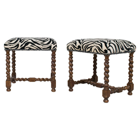 A Pair of Charles II Style Oak Stools