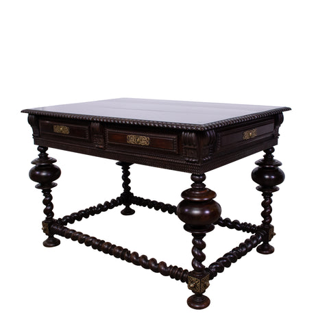 Antique Portuguese Baroque Style Rosewood Library Table 