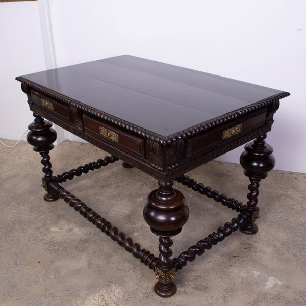 Antique Portuguese Baroque Style Rosewood Library Table