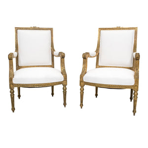 Pair of Louis XVI Style Giltwood Armchairs