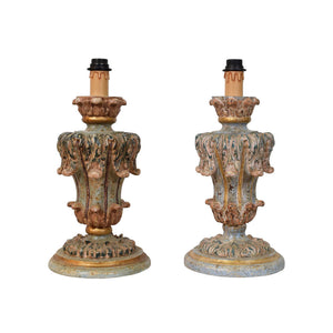 Pair of Italian Carved Polychrome Painted Lamps