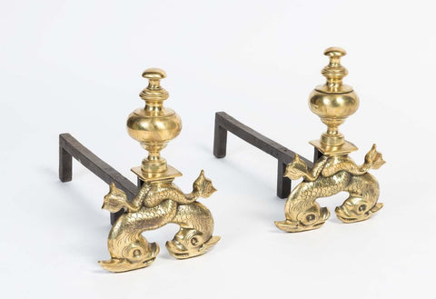 A Pair of French Antique Brass Andirons