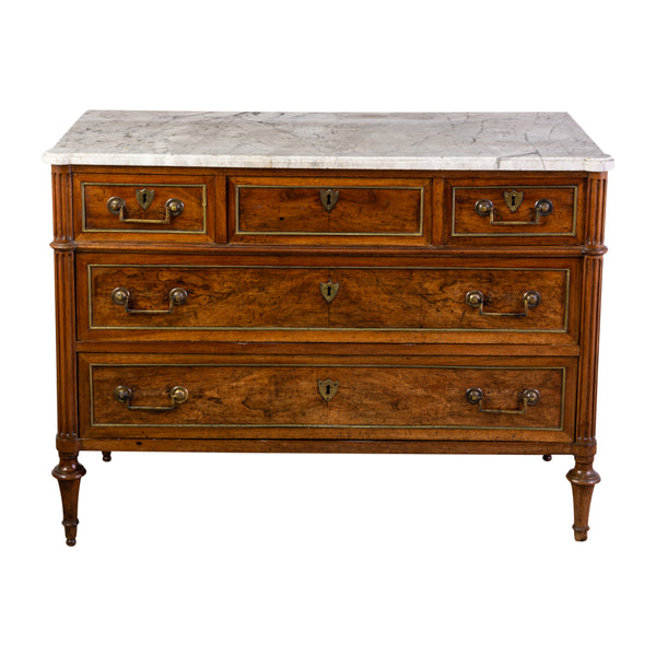 A Directoire Walnut Commode with Carrara Marble Top