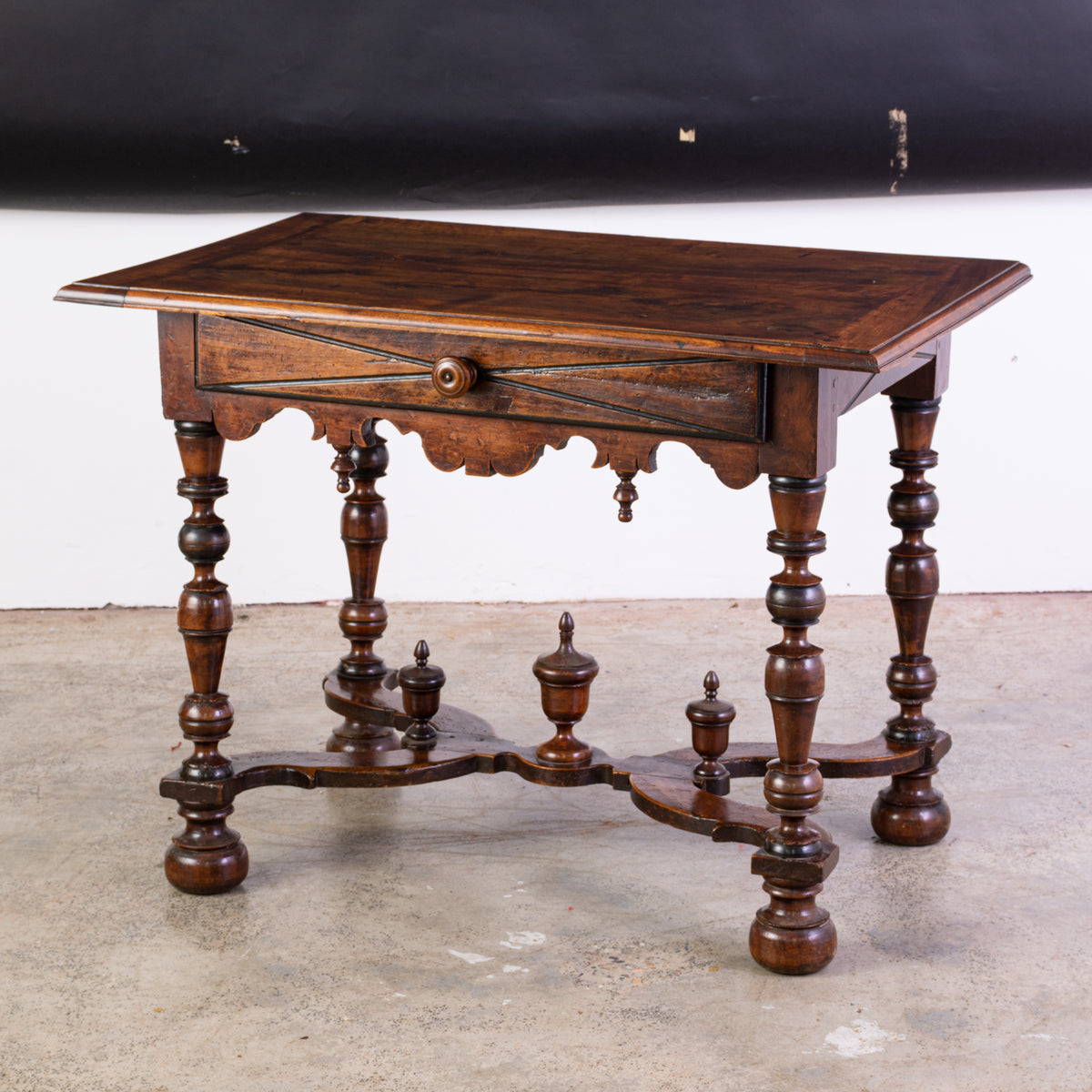 Louis XIII Walnut Side Table with Urn Finials to the Base The Vault