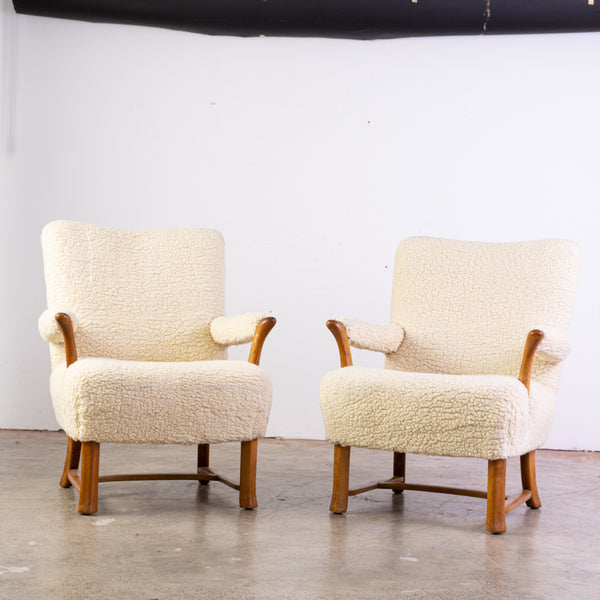 Pair of Mid Century Swiss Armchairs in Shearling