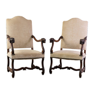 Pair of Renaissance Armchairs with Lionhead Armrests