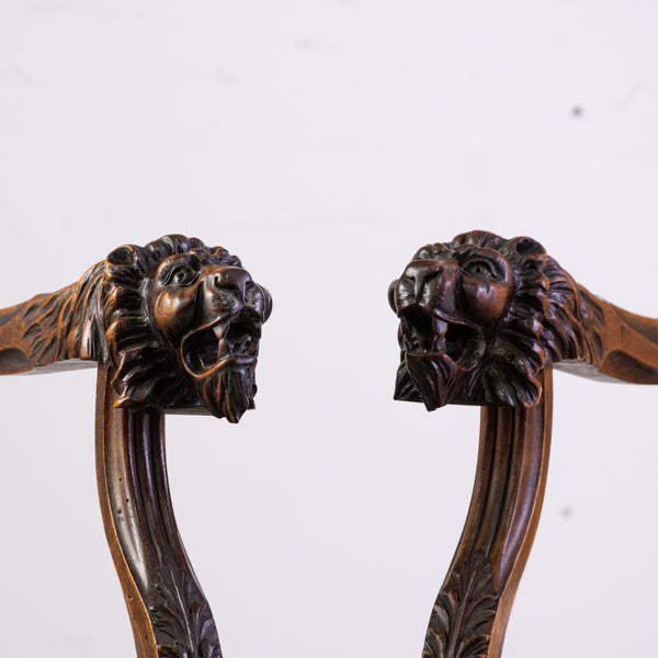 Pair of Renaissance Armchairs with Lionhead Armrests