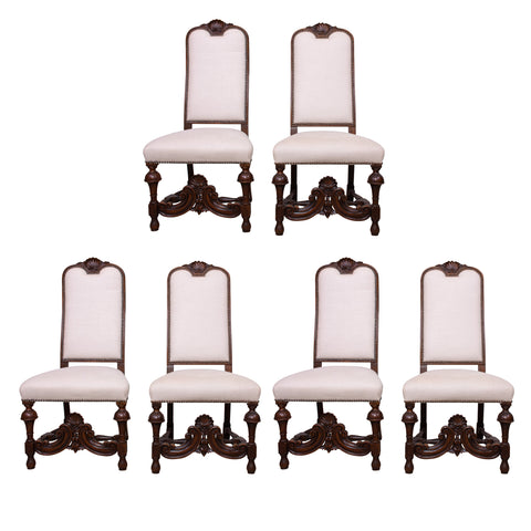 Set of Six High Back Antique French Dining Chairs