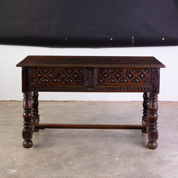 18th Century Spanish Walnut Console Table with Carved Drawer Fronts
