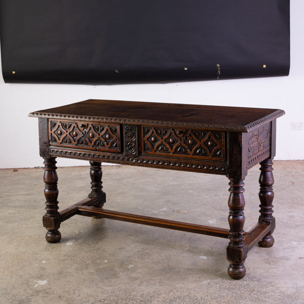 18th Century Spanish Walnut Console Table with Carved Drawer Fronts