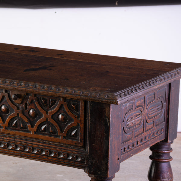 18th Century Spanish Walnut Console Table with Carved Drawer Fronts