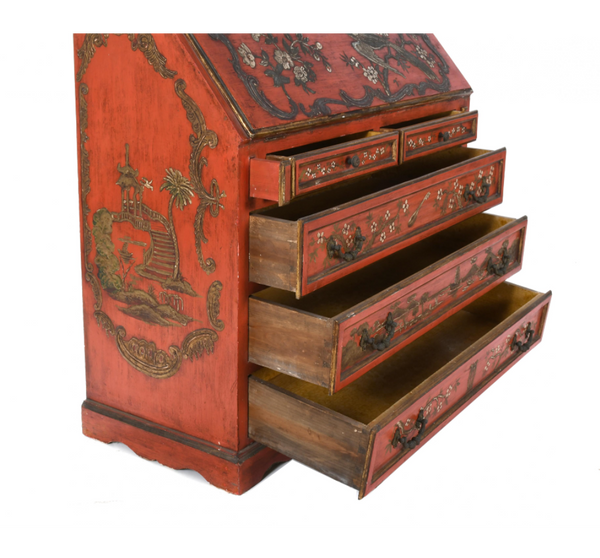 A Red Jappanned Chinoiserie Bureau Bookcase