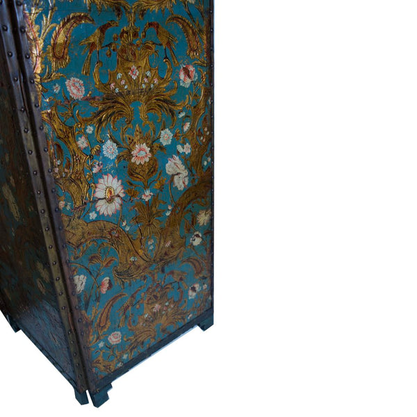 A 19th Century Embossed and Polychrome painted Leather Screen