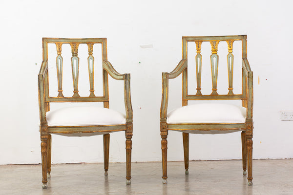 Pair of 19th Century Italian Green and Gilt Armchairs made in the Neo-Classic Taste