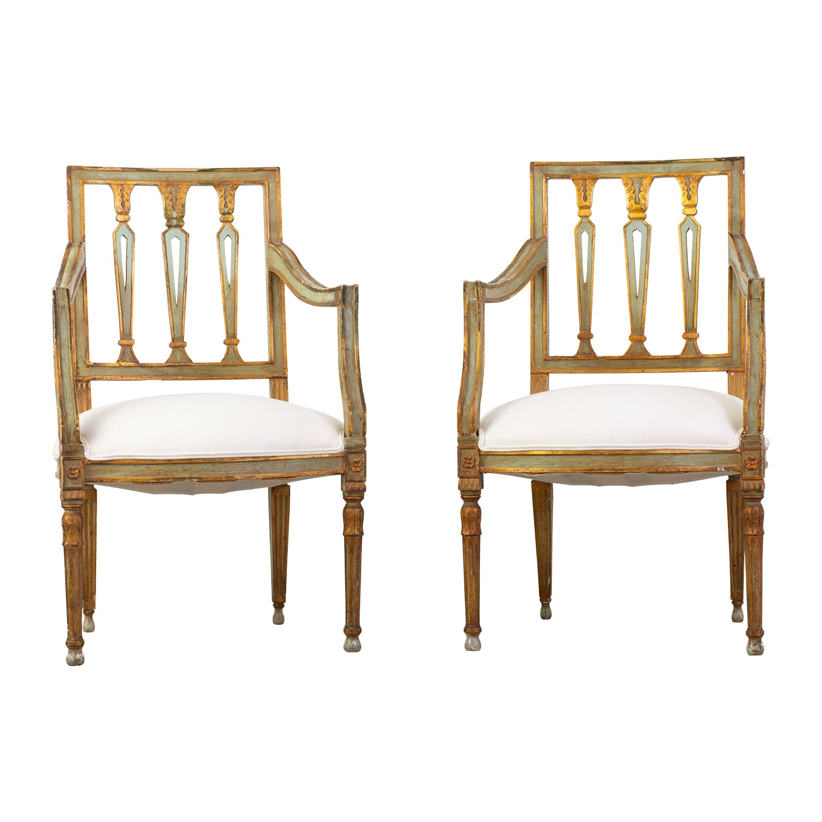 Pair of 19th Century Italian Green and Gilt Armchairs made in the Neo-Classic Taste