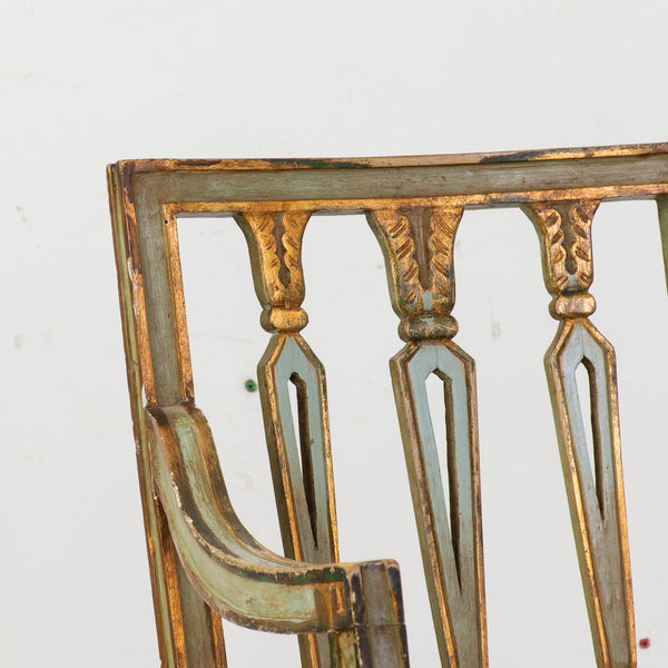 Pair of 19th Century Italian Green and Gilt Armchairs made in the Neo-Classic Taste