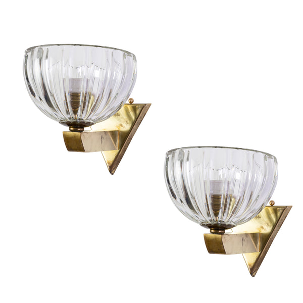Pair of Murano Wall Sconces with Ribbed Bowl