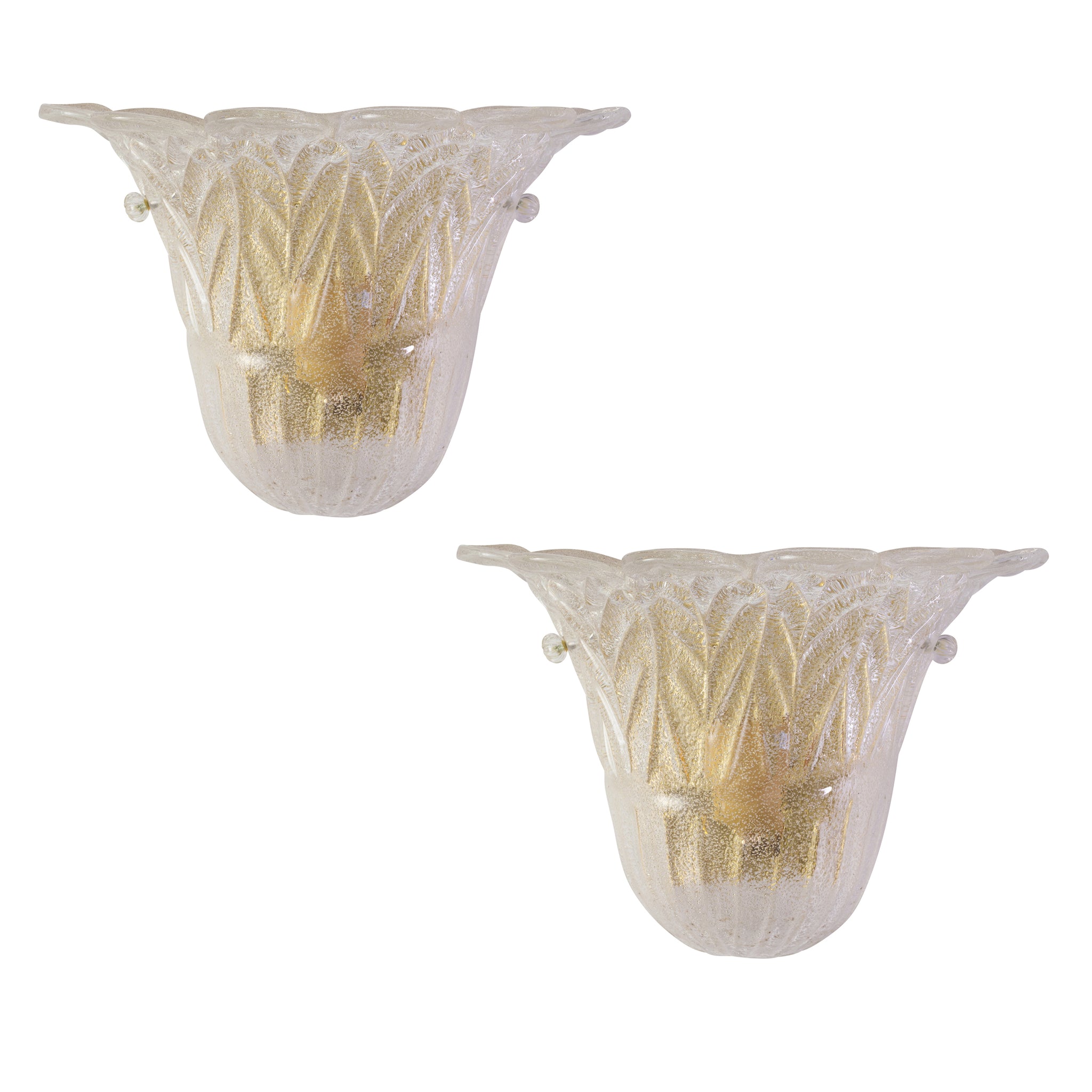 Pair of Frosted Murano Palmette Wall Sconces